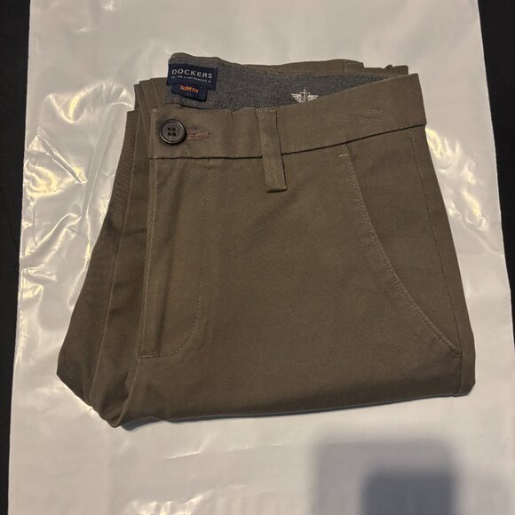 Dockers Pants 28x28 Slim Fit Workday Khaki Smart 360 Flex Dark Pebble/Brown - Picture 3 of 13